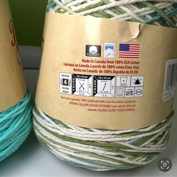 Peach and Crème yarn bundle cotton blue and green yarn - Picture 4 of 5